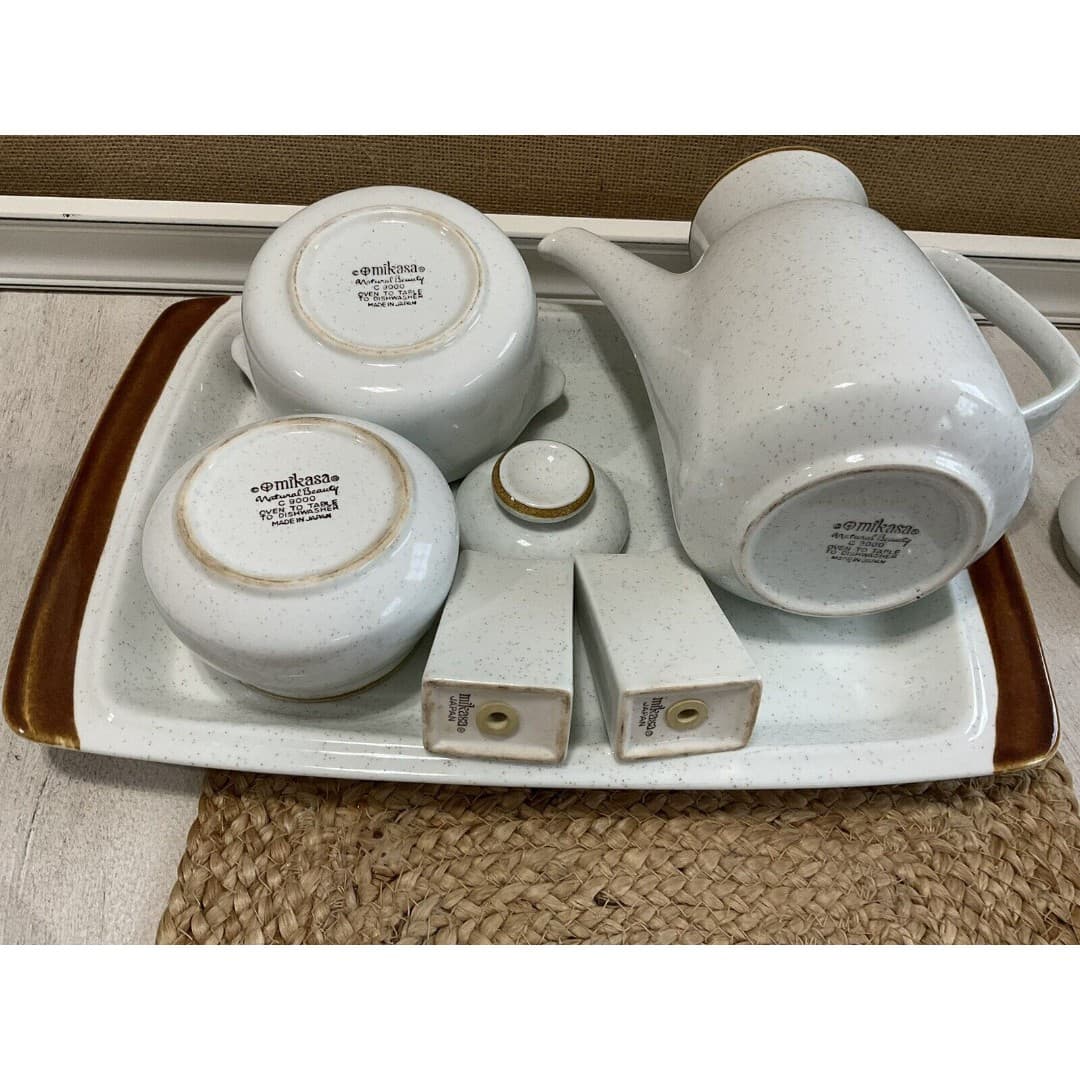 MIKASA "Natural Beauty" C 9000 Coffee Pot + Sugar +Dish +S&P w/Tray, BEAUTIFUL! - Thumbnail 7