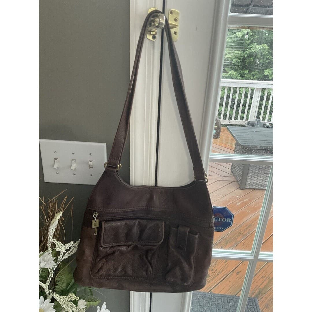 Vintage Fossil Brown Leather Handbag