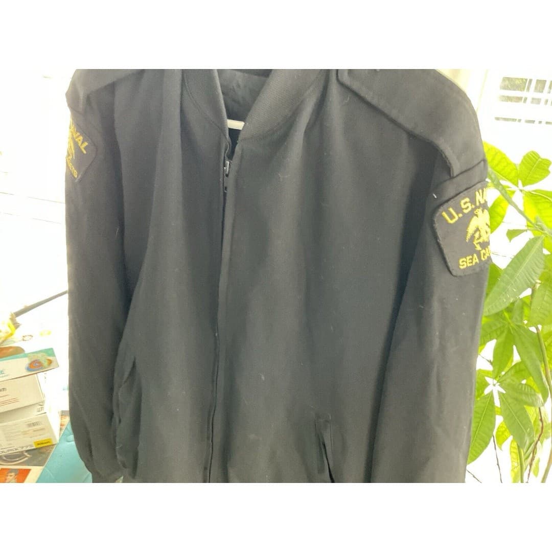 Neptune Garment Jacket Men Large Black Wool Thinsulate US Naval Sea Cadet Bomber - Thumbnail 7