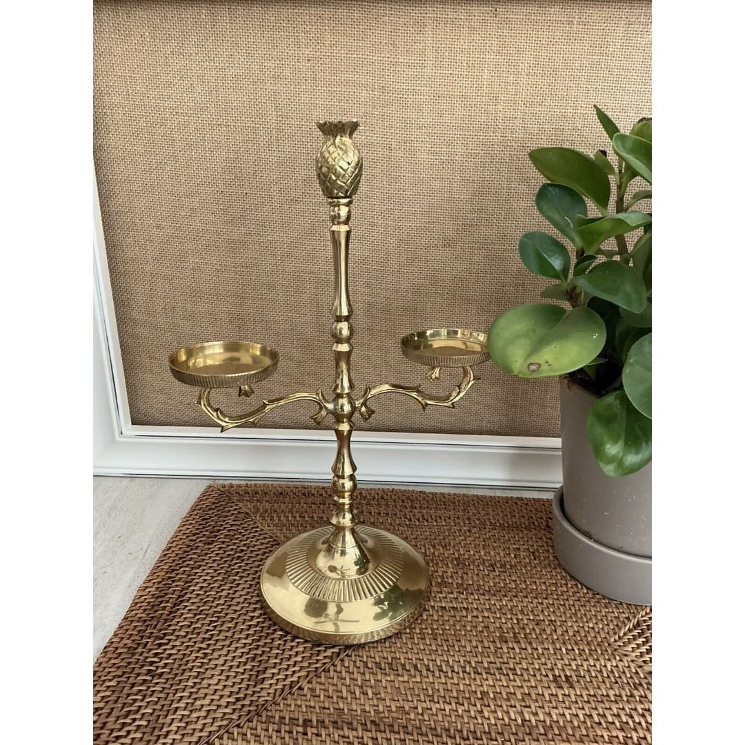 Stunning Vintage Brass Scale Ornate Candelabra Holder - Thumbnail 3