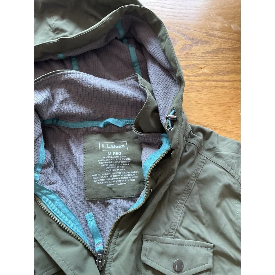 L.L.Bean Jacket Womens Med Green Hooded Utility Anorak Drawstring Waist Lined - Thumbnail 8