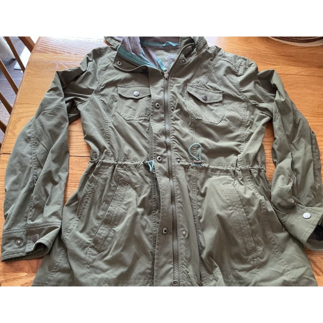 L.L.Bean Jacket Womens Med Green Hooded Utility Anorak Drawstring Waist Lined - Thumbnail 5