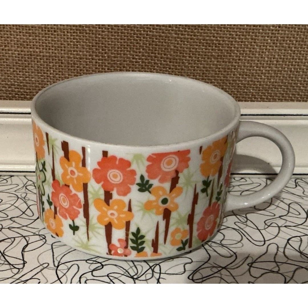 Vintage Retro Orange and Yellow Japan Floral Coffee/soup mug