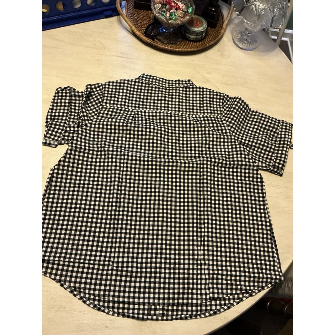 Woman Within Women's 1X White Black/White Checkered Gingham SS Button Up - Thumbnail 2