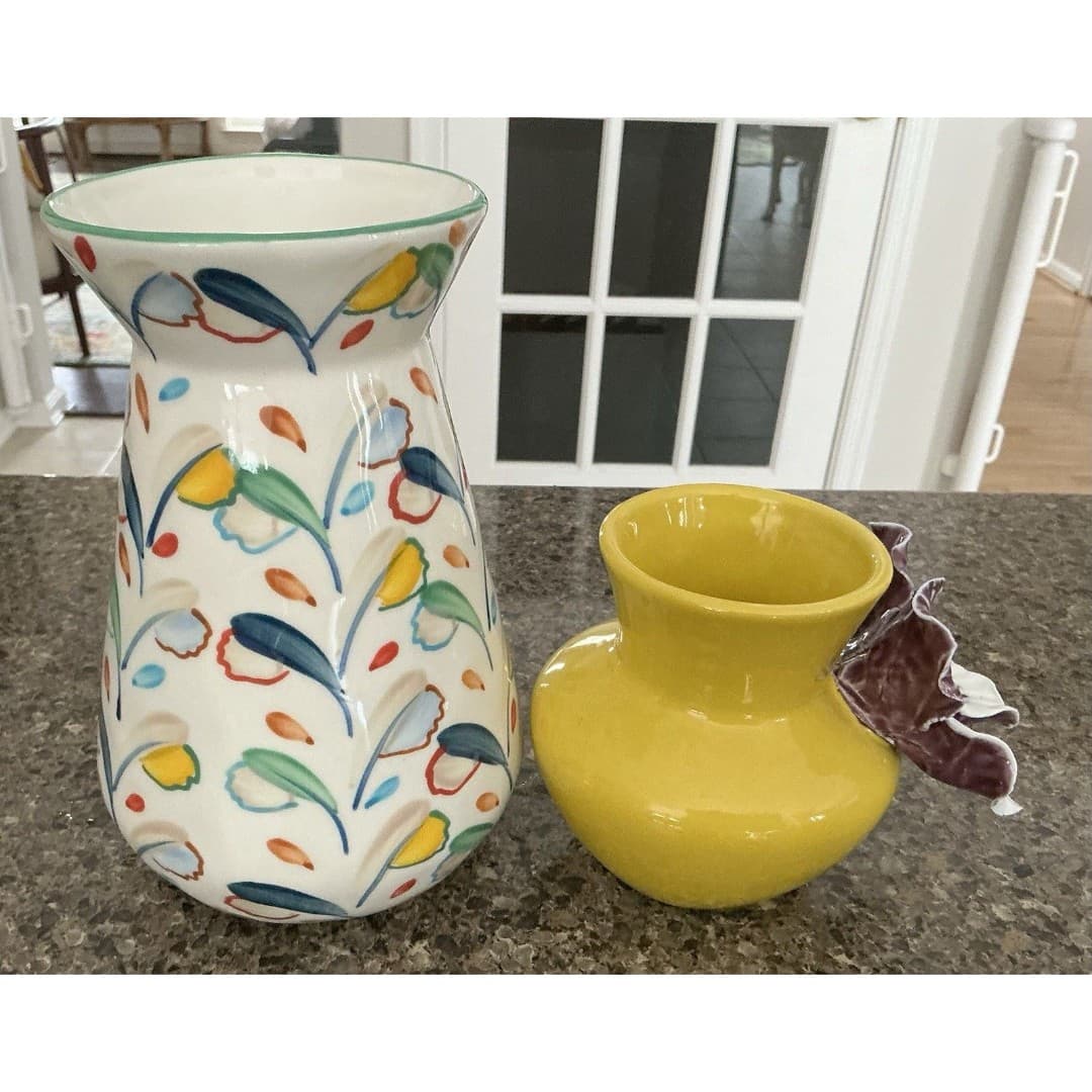 ANTHROPOLOGIE Ceramic Copen Vase & Yellow W/Purple Pansy 3D Flower Vase - Thumbnail 4