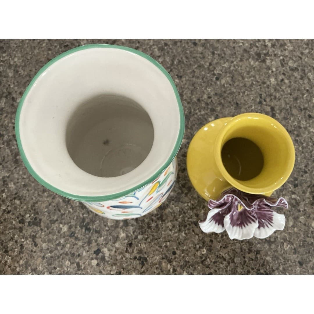 ANTHROPOLOGIE Ceramic Copen Vase & Yellow W/Purple Pansy 3D Flower Vase - Thumbnail 6