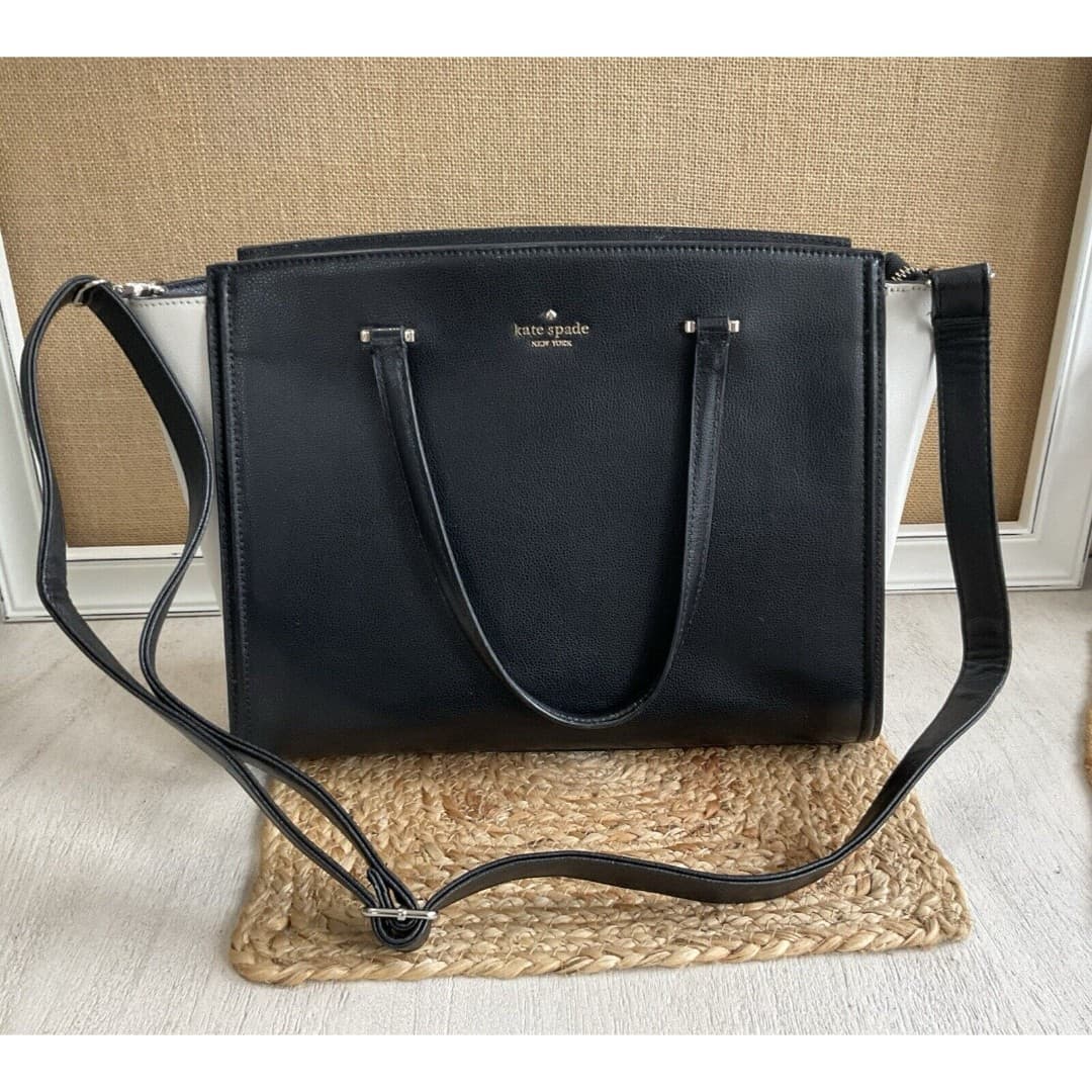 Kate Spade Black/White Geraldine Satchel Handbag With Crossbody Strap