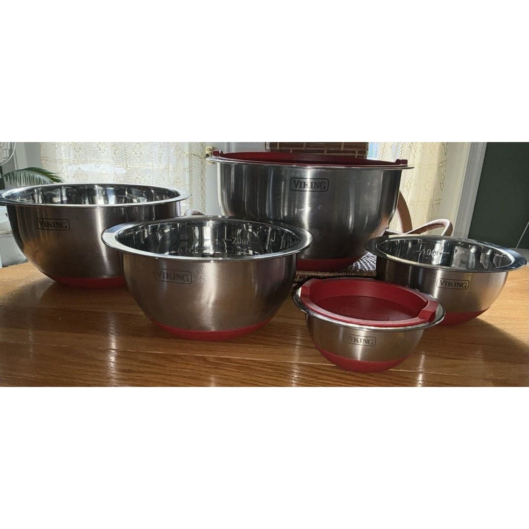 Viking Stainless Steel Mixing Bowl Set Of 5 -2 Lids Only