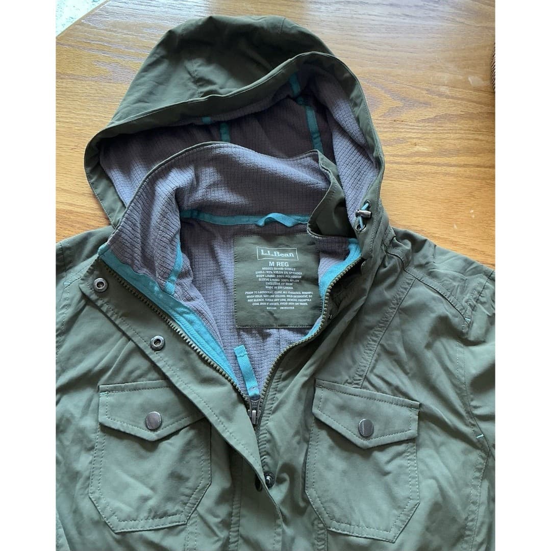 L.L.Bean Jacket Womens Med Green Hooded Utility Anorak Drawstring Waist Lined - Thumbnail 7