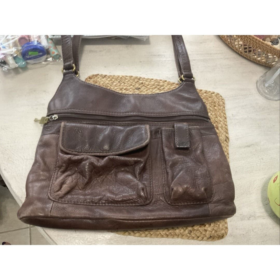 Vintage Fossil Brown Leather Handbag - Thumbnail 3
