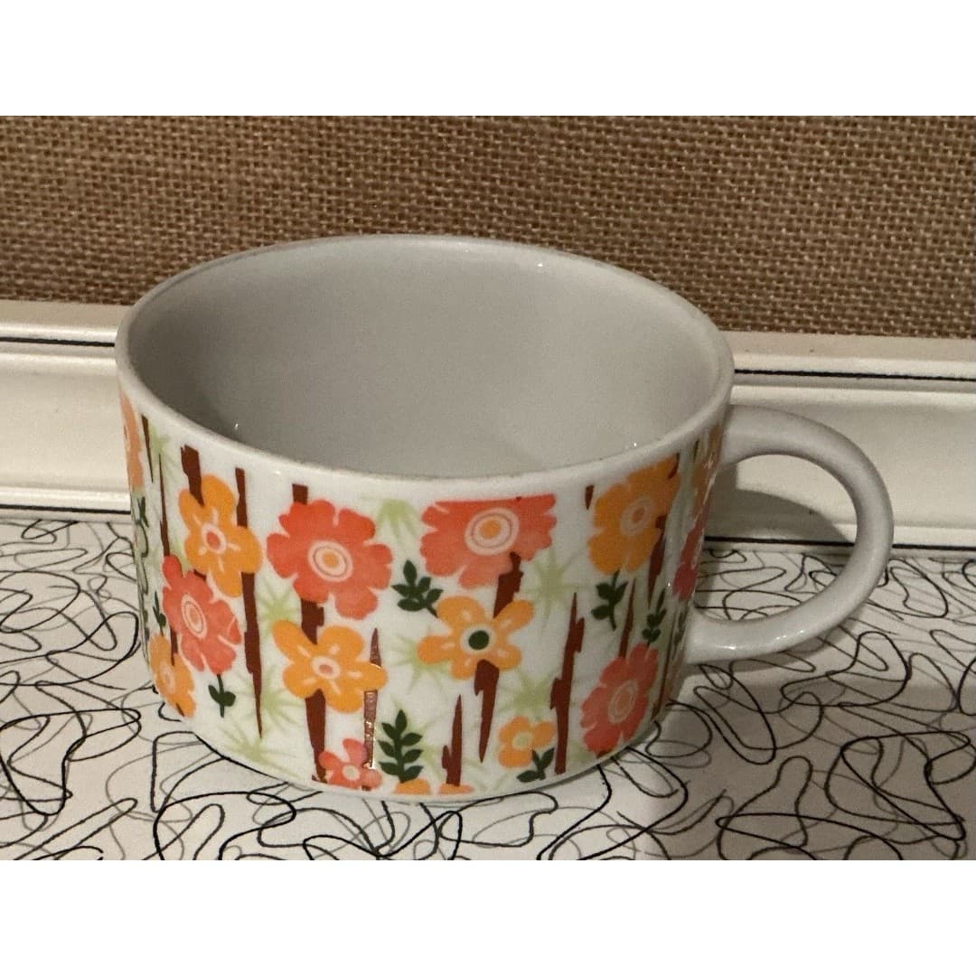 Vintage Retro Orange and Yellow Japan Floral Coffee/soup mug - Thumbnail 2