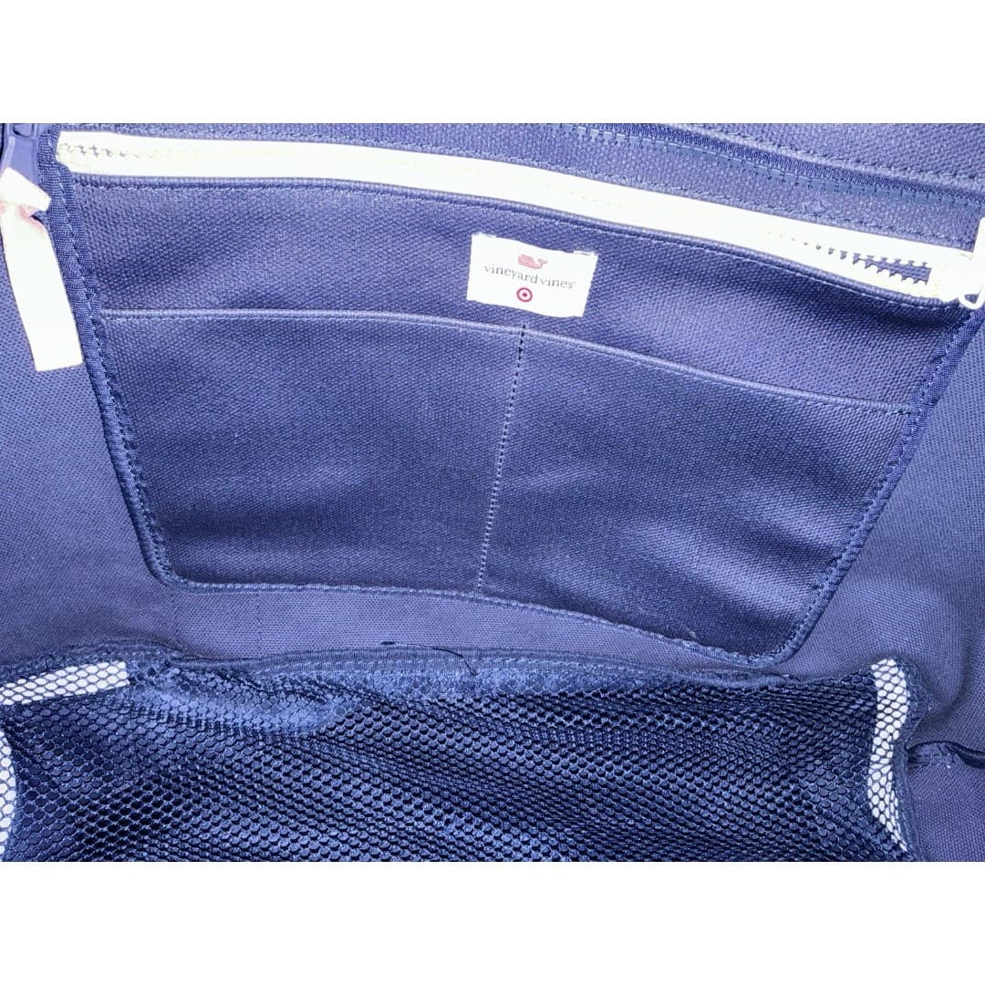 Vineyard Vines for Target Whale Line Beach Bag Tote Pockets Zipper Navy Pink - Thumbnail 8