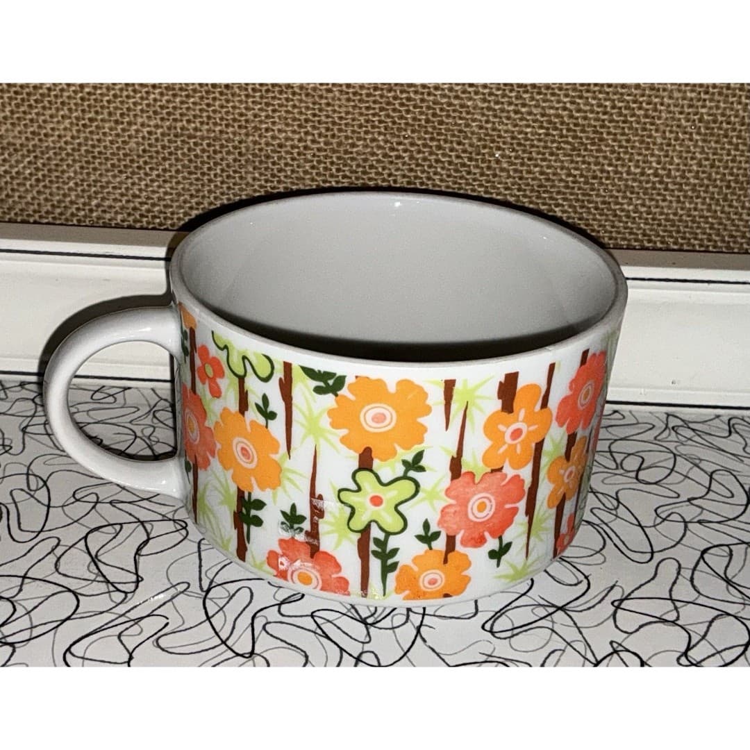 Vintage Retro Orange and Yellow Japan Floral Coffee/soup mug - Thumbnail 5