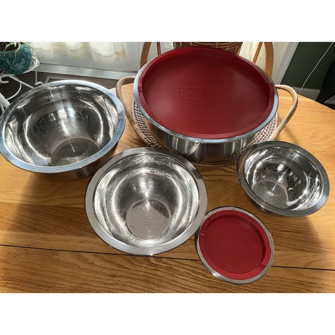 Viking Stainless Steel Mixing Bowl Set Of 5 -2 Lids Only - Thumbnail 2