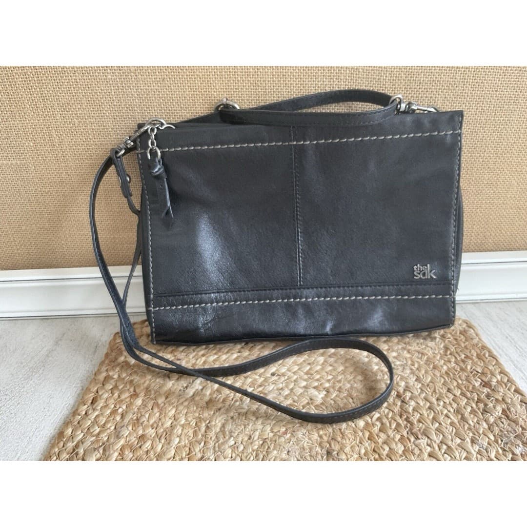 The Sak Iris Womens Black Leather Crossbody Purse Small Shoulder Bag Handbag - Thumbnail 2