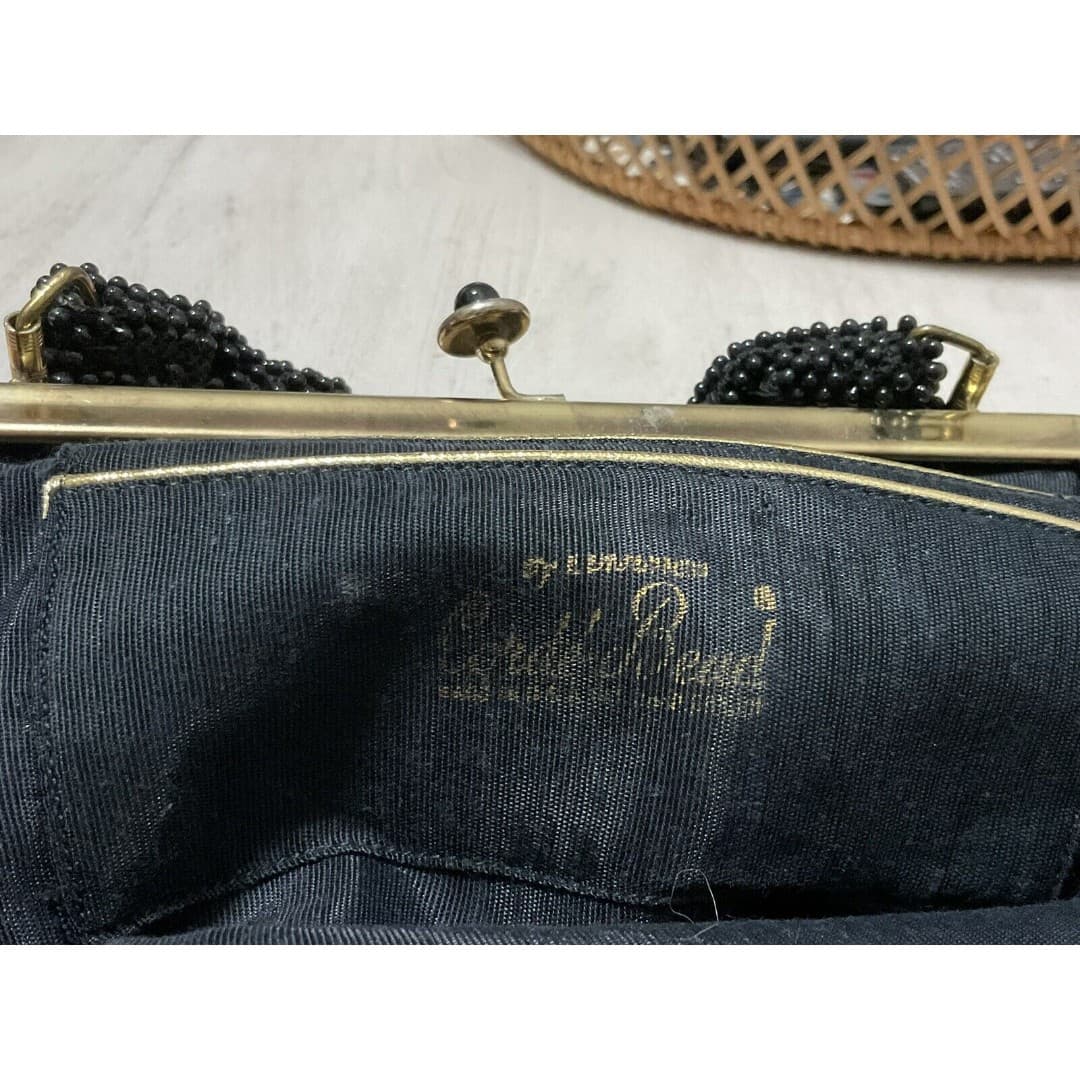 Vintage Corde Beaded Black Purse Small Handbag - Thumbnail 6