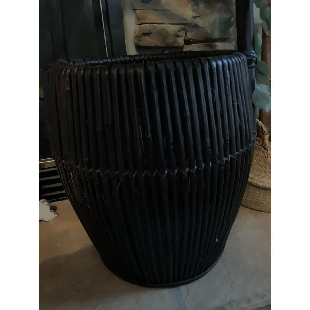 Vintage Large Bamboo/Rattan Basket With Handle MCM - Thumbnail 7