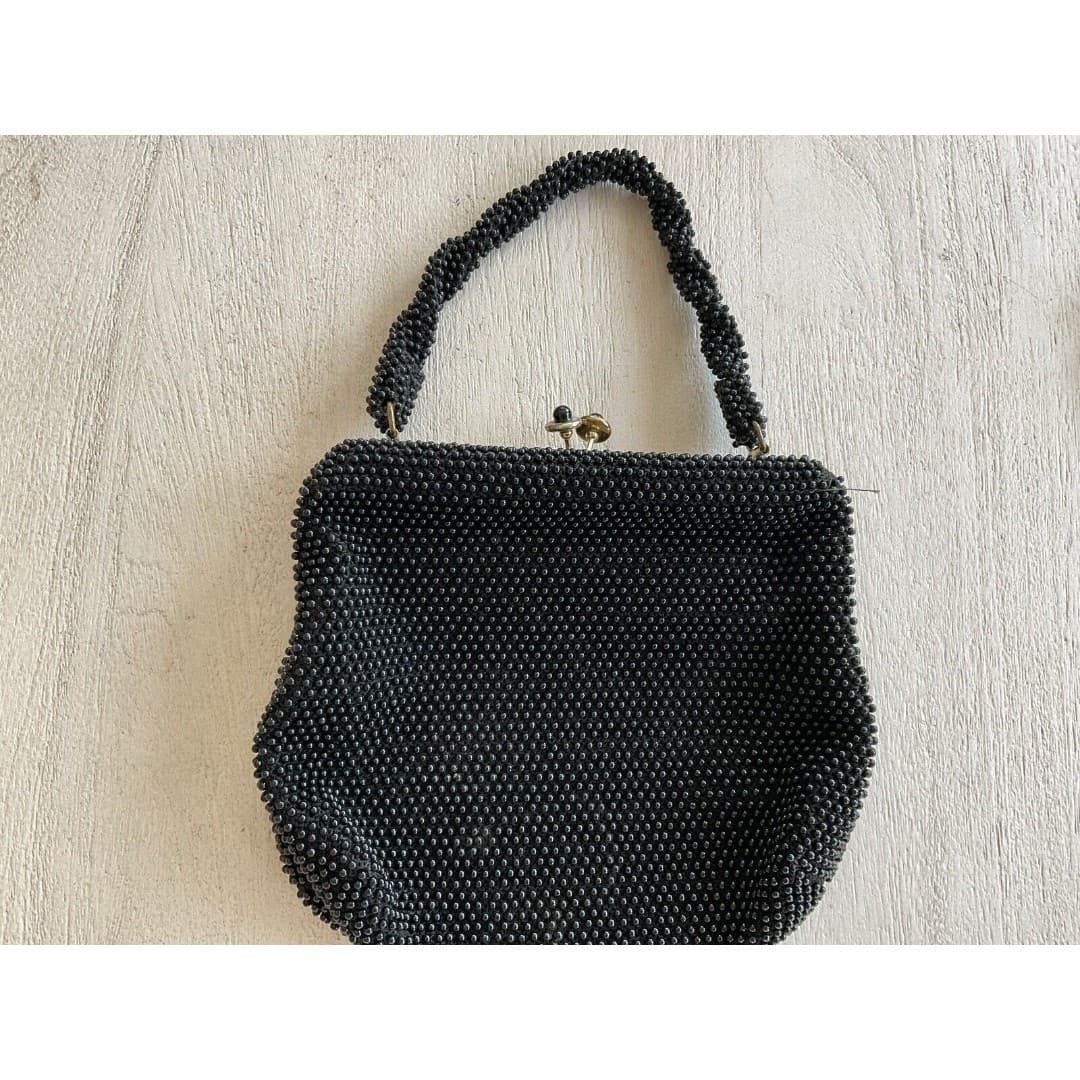 Vintage Corde Beaded Black Purse Small Handbag