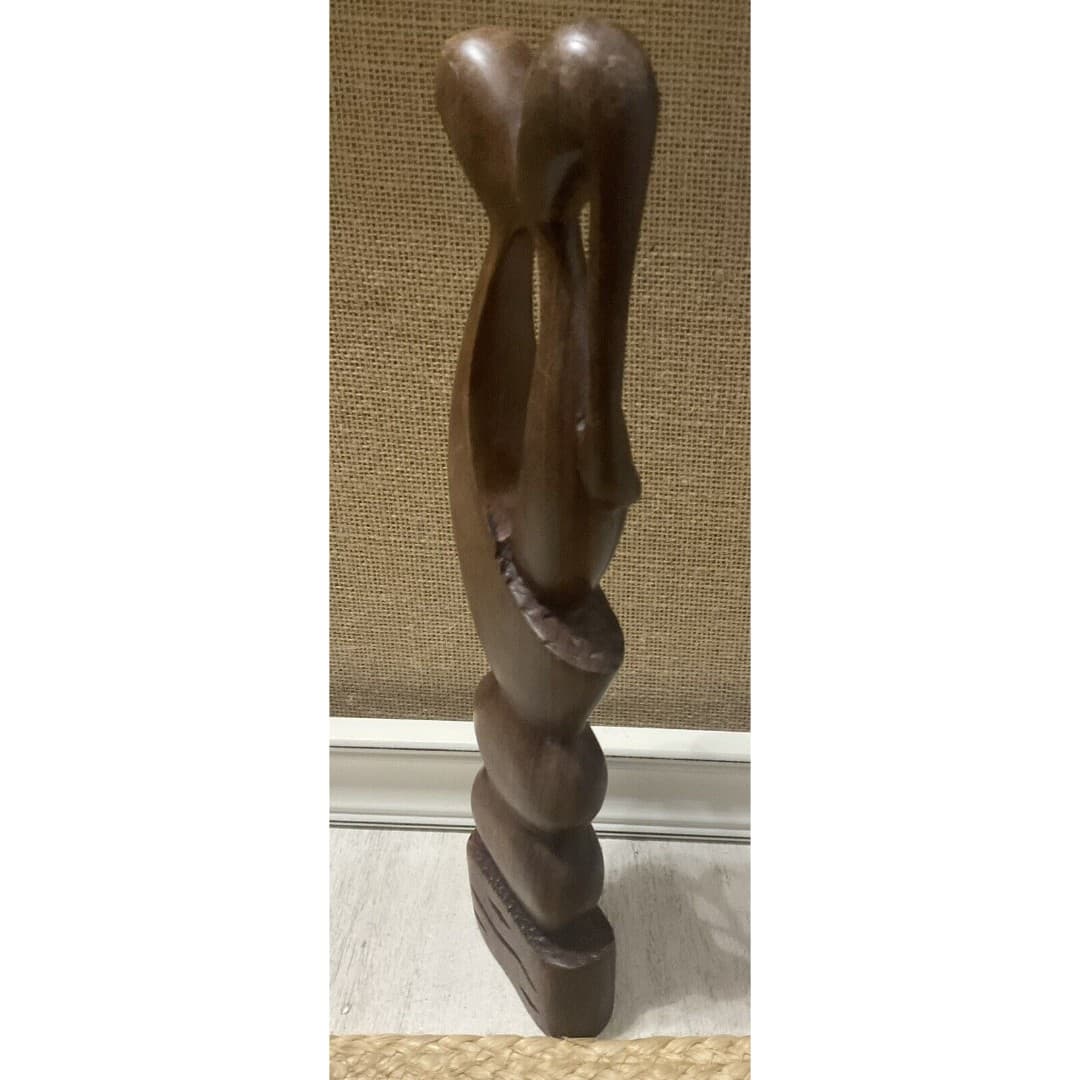 Ebony Carved Wood Kissing Lovers Sculpture Art Valentine's Day Wedding Gift - Thumbnail 5