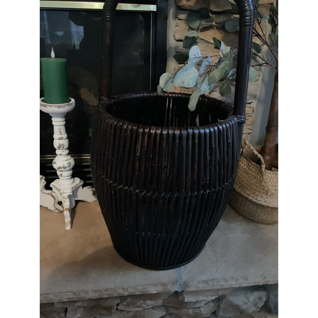 Vintage Large Bamboo/Rattan Basket With Handle MCM - Thumbnail 6