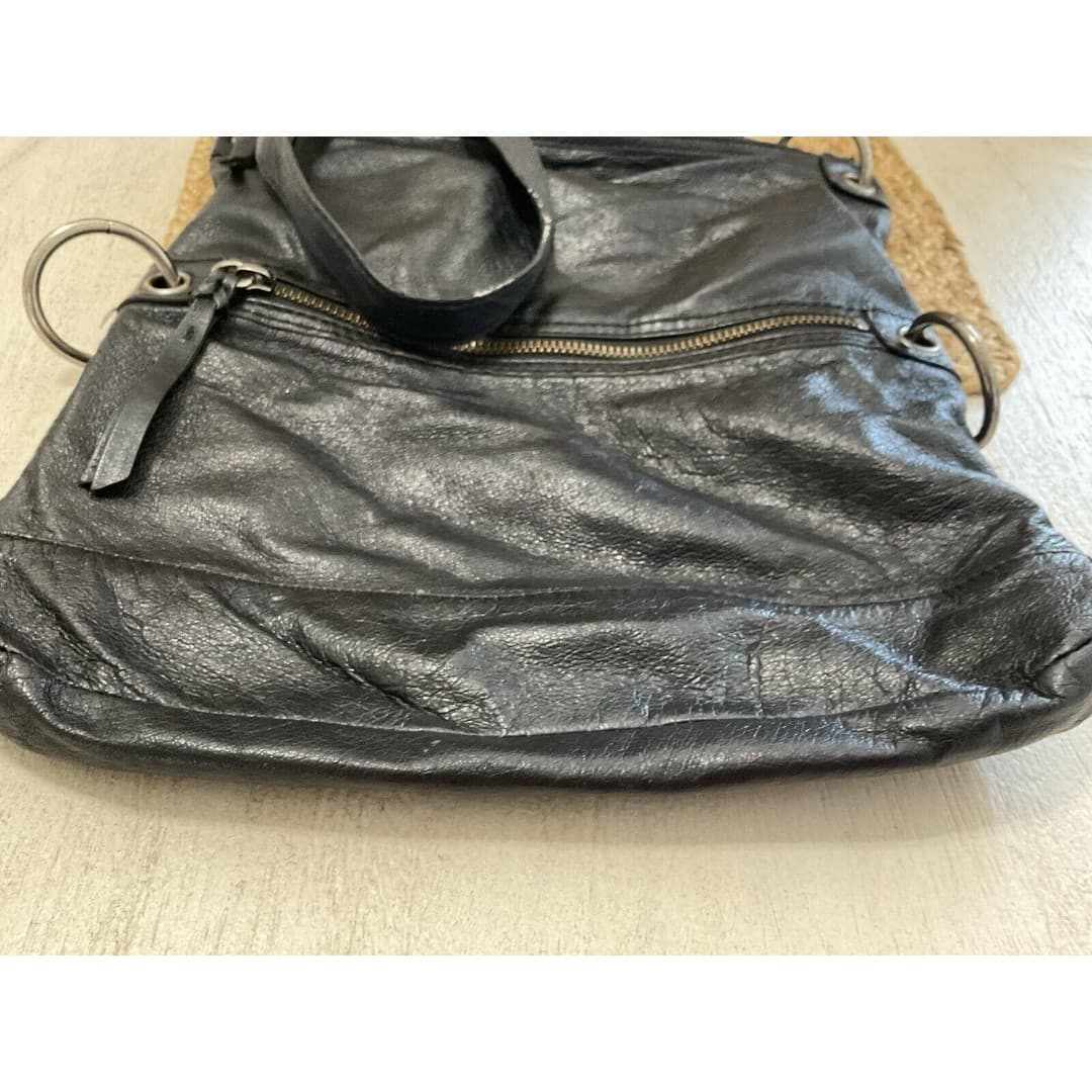The Sak Black Leather Silver Gunmetal Purse Shoulder Black Strap - Thumbnail 12