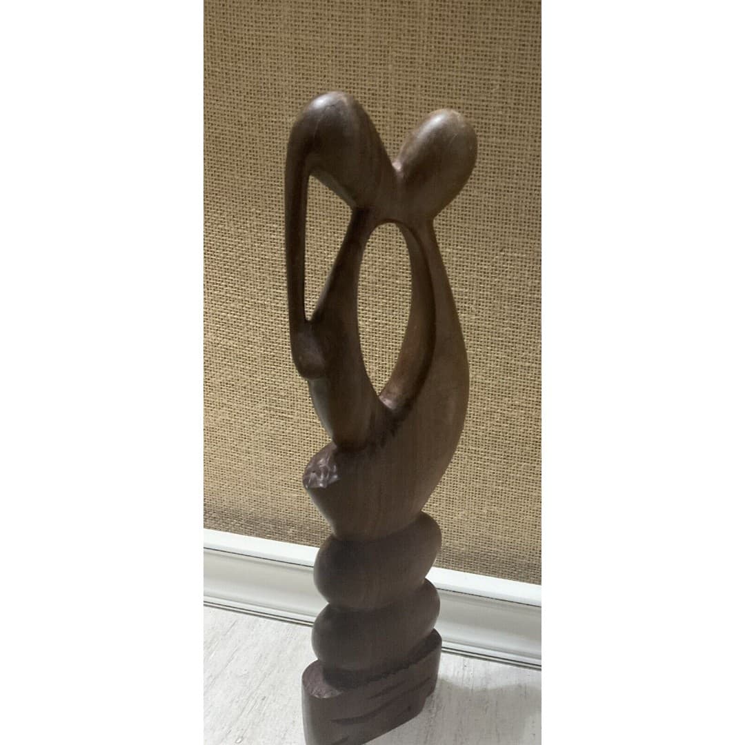 Ebony Carved Wood Kissing Lovers Sculpture Art Valentine's Day Wedding Gift - Thumbnail 8