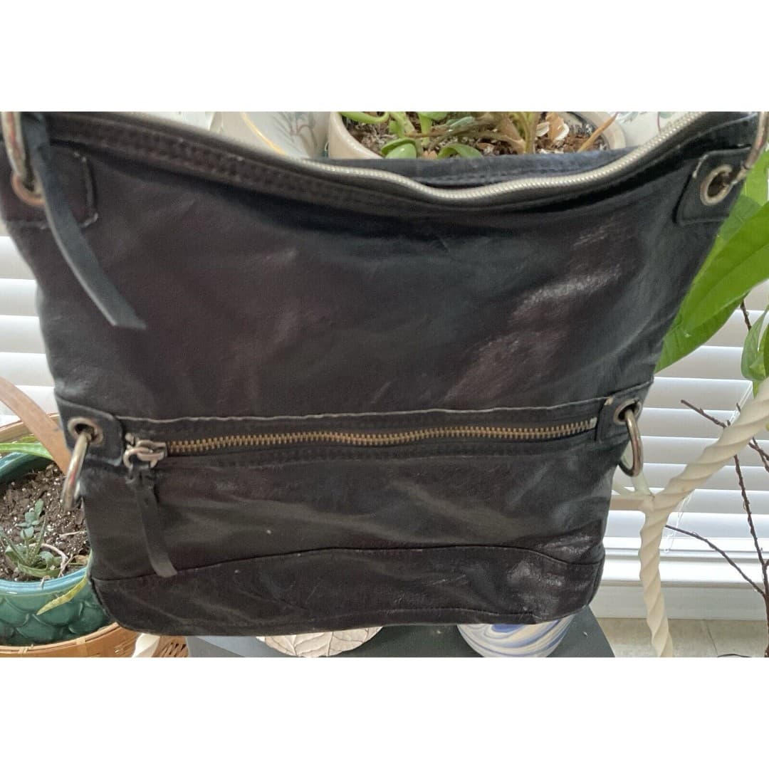 The Sak Black Leather Silver Gunmetal Purse Shoulder Black Strap - Thumbnail 3