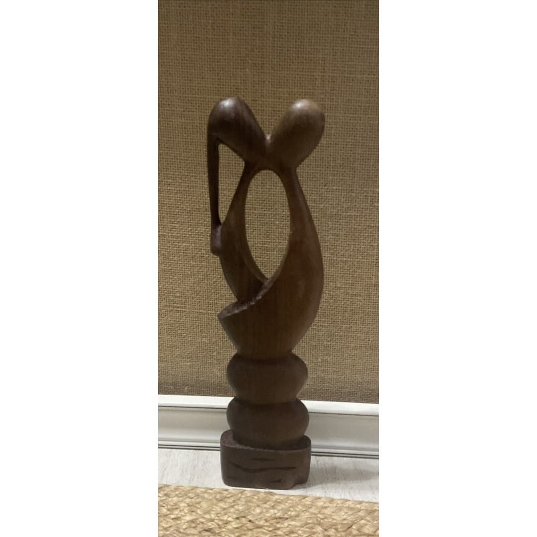 Ebony Carved Wood Kissing Lovers Sculpture Art Valentine's Day Wedding Gift