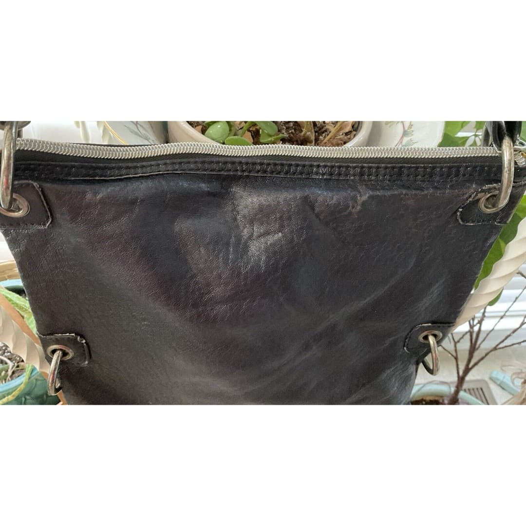 The Sak Black Leather Silver Gunmetal Purse Shoulder Black Strap - Thumbnail 9
