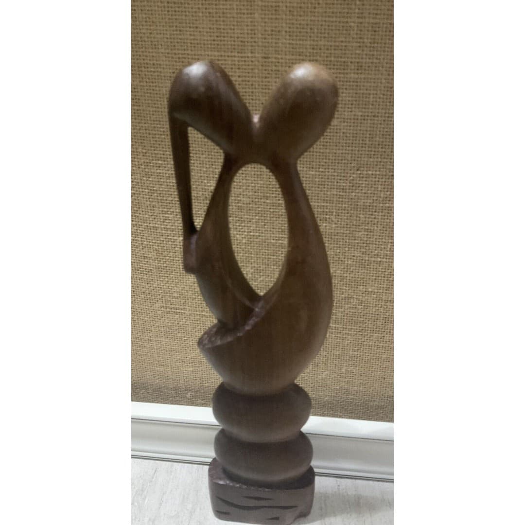 Ebony Carved Wood Kissing Lovers Sculpture Art Valentine's Day Wedding Gift - Thumbnail 2