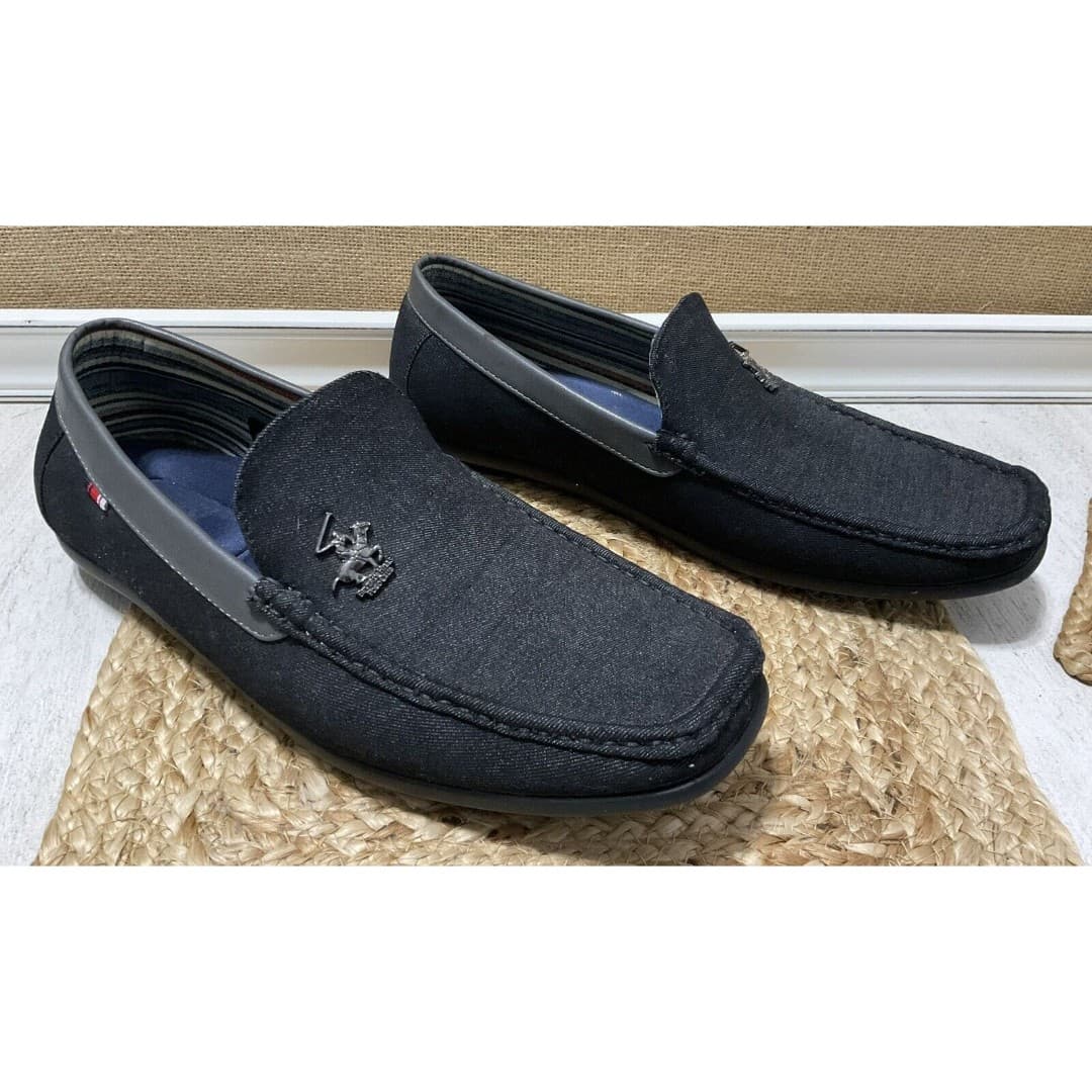 Beverly Hills Polo Club Edwin Black Denim Driving Loafers Mens Size 13 - Thumbnail 3