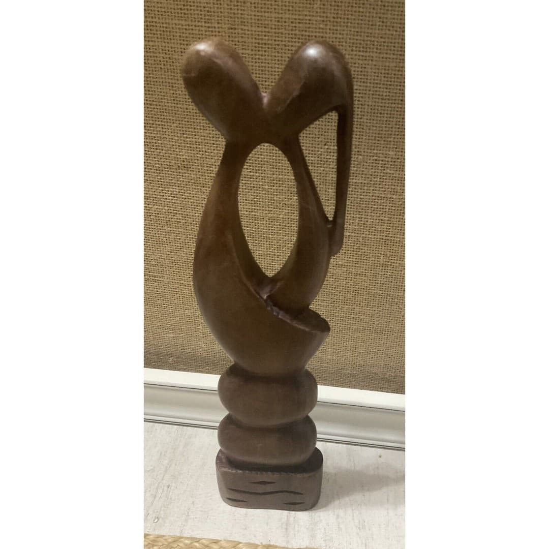 Ebony Carved Wood Kissing Lovers Sculpture Art Valentine's Day Wedding Gift - Thumbnail 4