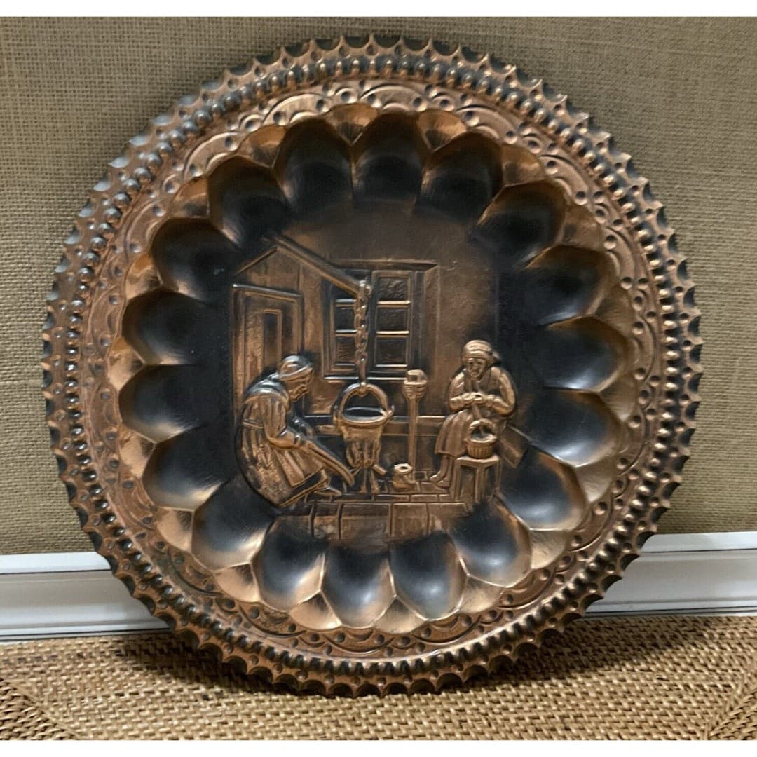 13" - Coppercraft Guild - Copper Wall Decor Plate - Women At Work See Photos