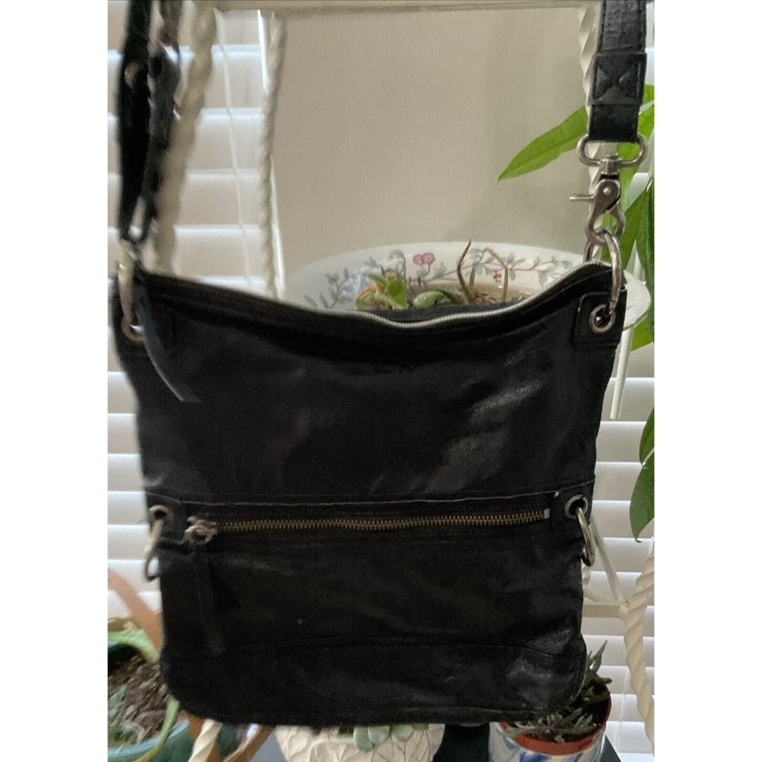 The Sak Black Leather Silver Gunmetal Purse Shoulder Black Strap - Thumbnail 2