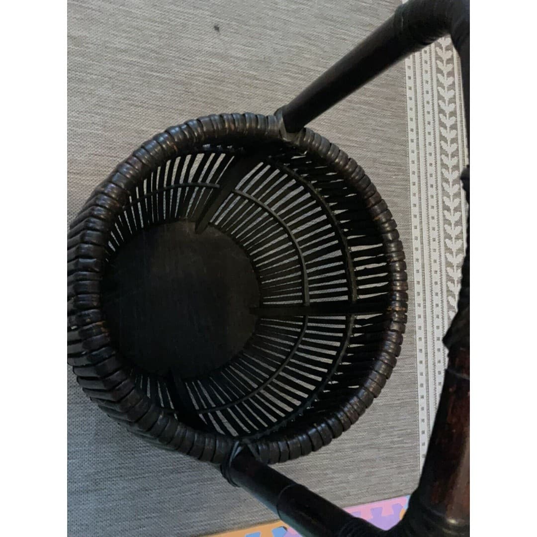 Vintage Large Bamboo/Rattan Basket With Handle MCM - Thumbnail 8