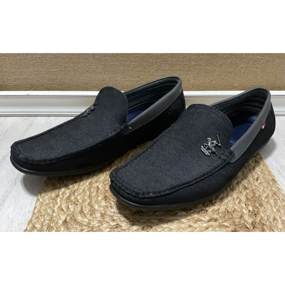 Beverly Hills Polo Club Edwin Black Denim Driving Loafers Mens Size 13 - Thumbnail 2