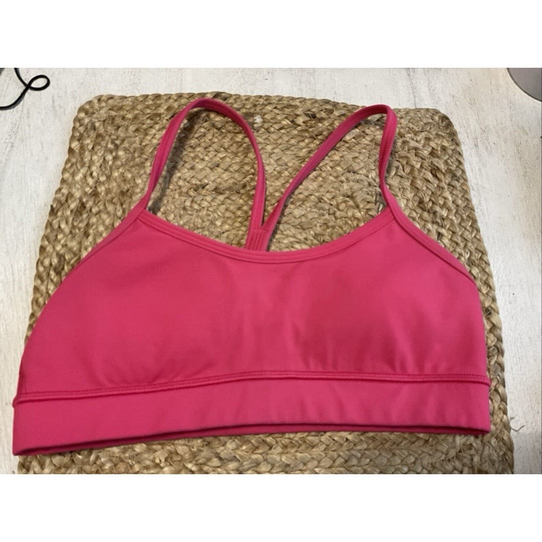 Lululemon Womens Size 4 Flow Y Sports Bra Pink Racerback Mesh Trim Straps
