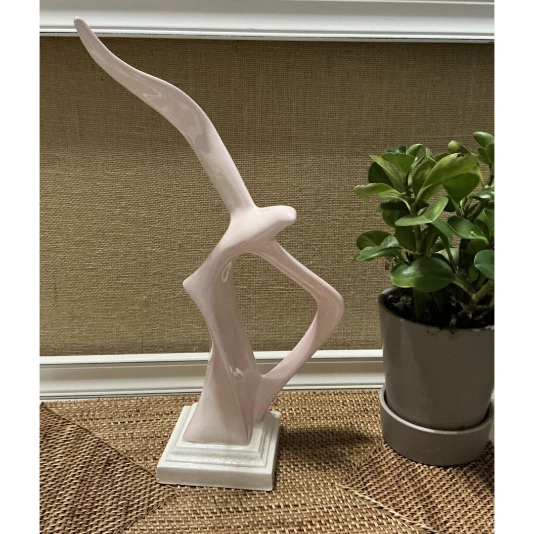 MCM Bird In Flight Porcelain Pink Gull Sculpture Figurine base 16”