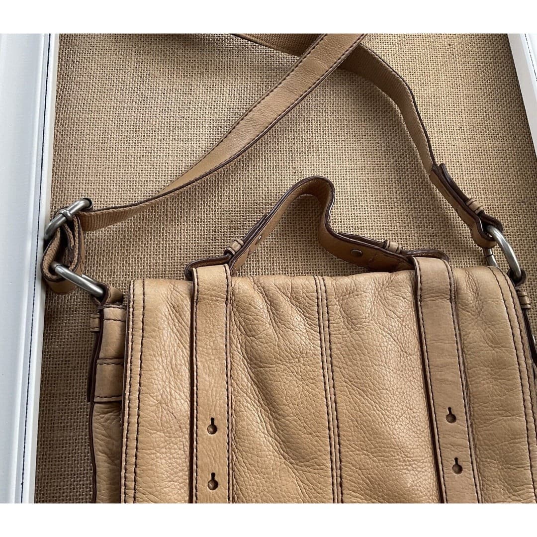 Fossil Maddox Organizer Flap Crossbody Satchel Camel Color Leather TurnLock Tote - Thumbnail 5