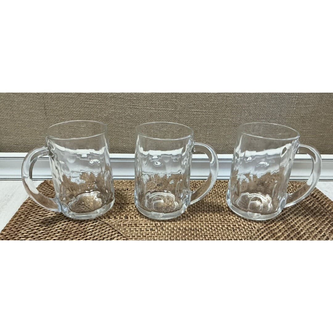 3 PC. Set Vintage Thumbprint Dimple 14 oz Mug - Heavy Glass 5” Tall - Thumbnail 6