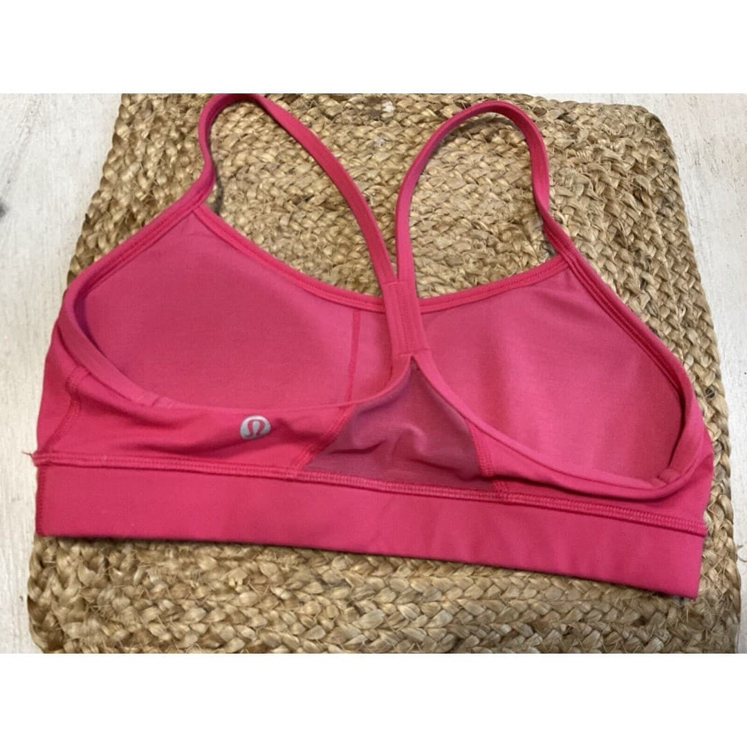 Lululemon Womens Size 4 Flow Y Sports Bra Pink Racerback Mesh Trim Straps - Thumbnail 2