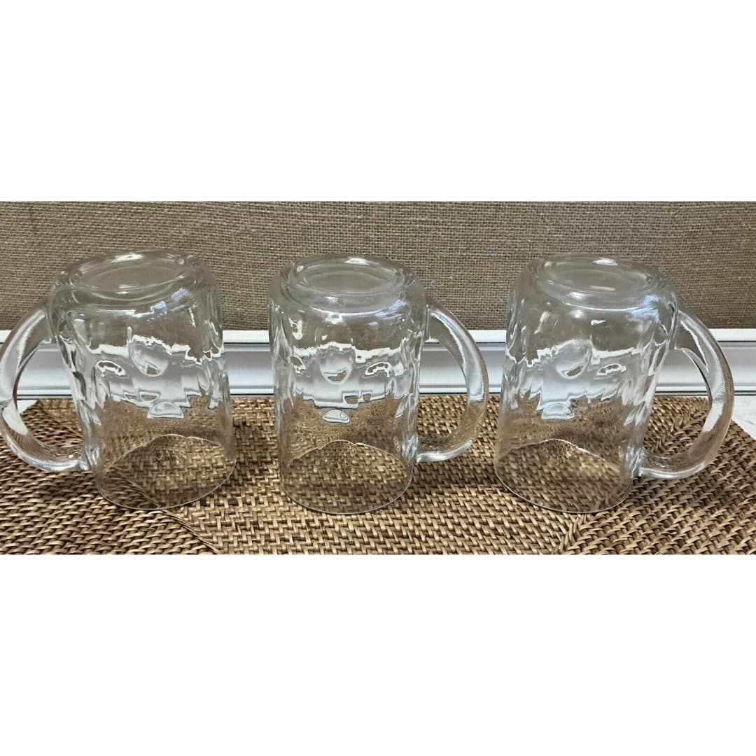3 PC. Set Vintage Thumbprint Dimple 14 oz Mug - Heavy Glass 5” Tall - Thumbnail 4