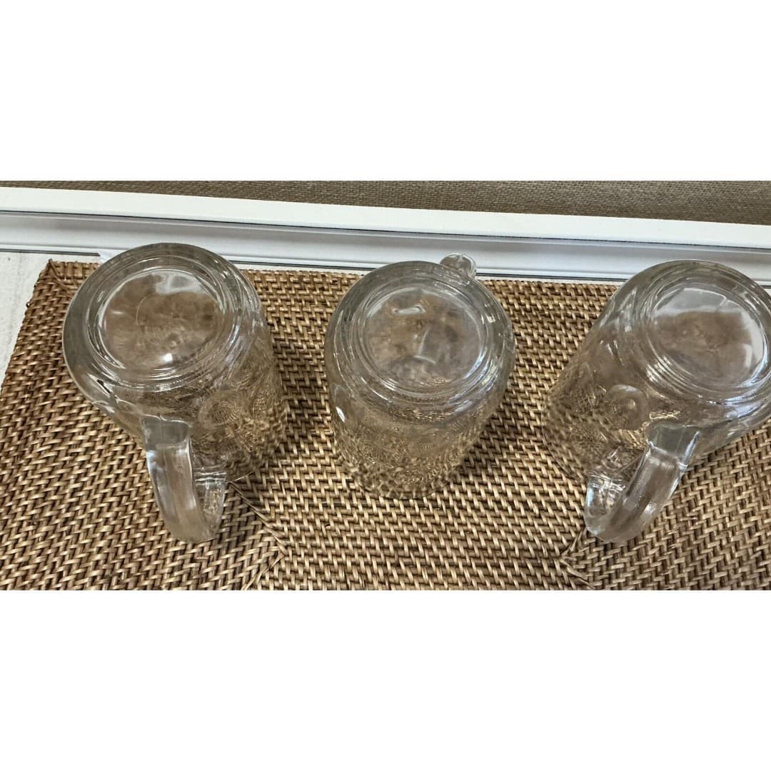 3 PC. Set Vintage Thumbprint Dimple 14 oz Mug - Heavy Glass 5” Tall - Thumbnail 3