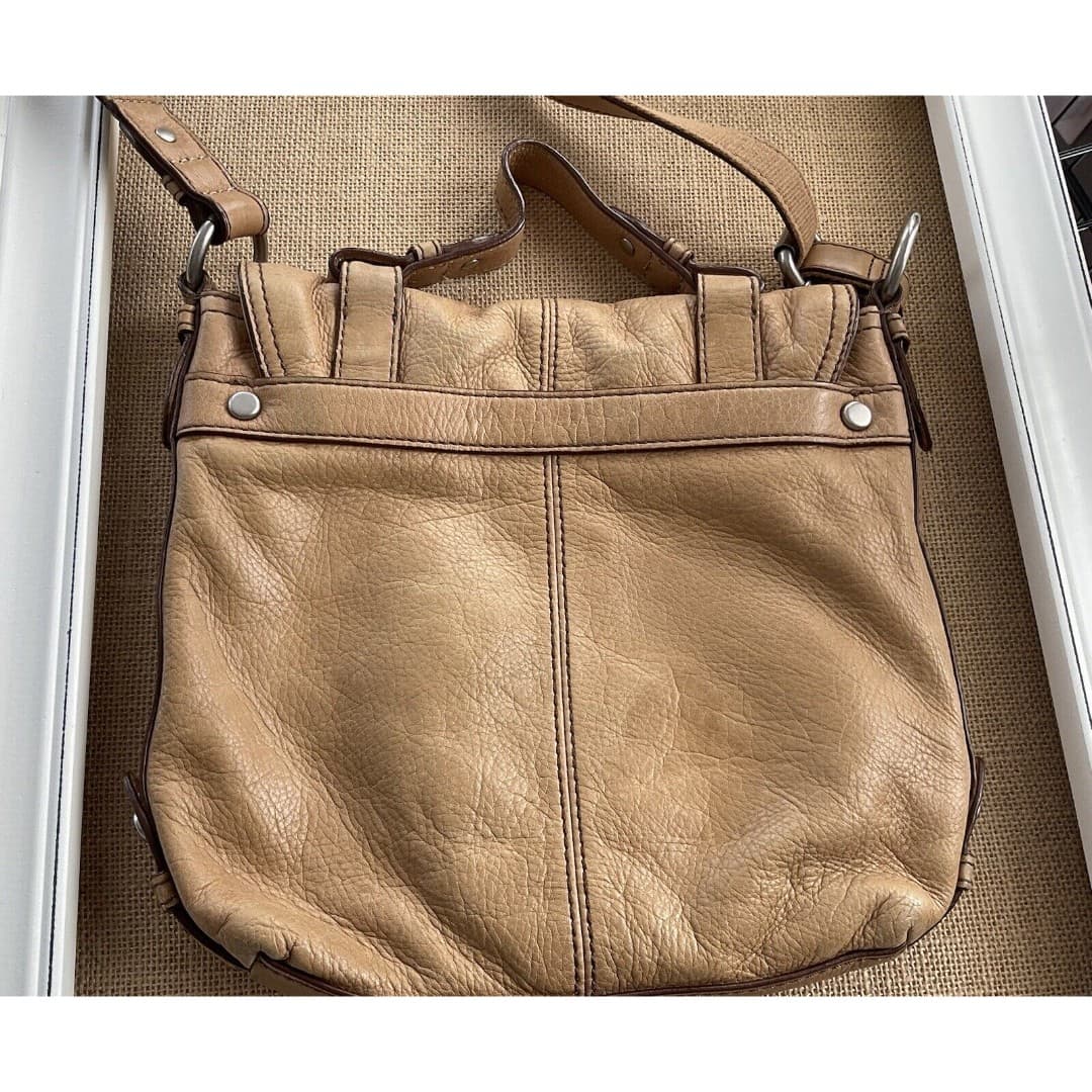 Fossil Maddox Organizer Flap Crossbody Satchel Camel Color Leather TurnLock Tote - Thumbnail 6