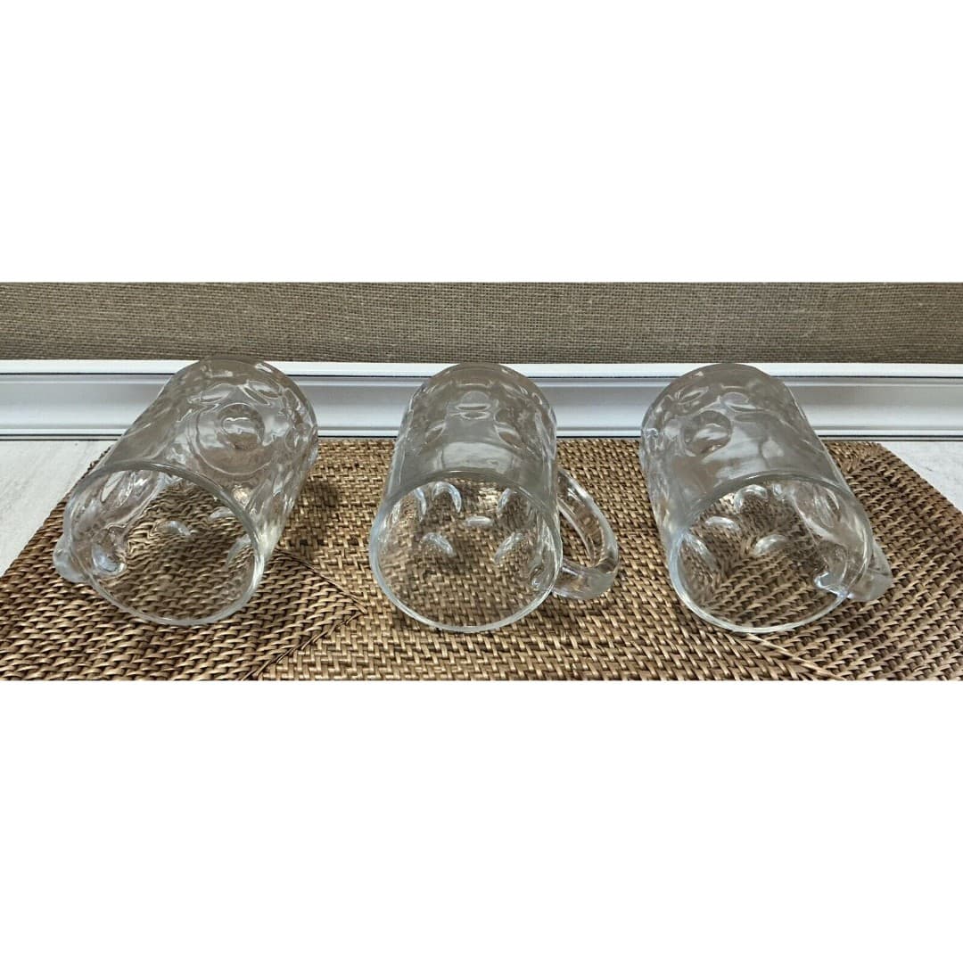3 PC. Set Vintage Thumbprint Dimple 14 oz Mug - Heavy Glass 5” Tall - Thumbnail 5