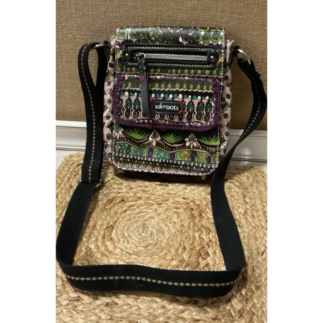 Sakroots Boho Festival Coated Canvas Small Flap Messenger Crossbody Bag Purse