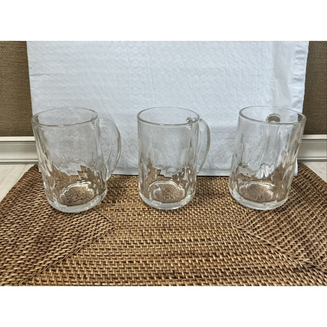 3 PC. Set Vintage Thumbprint Dimple 14 oz Mug - Heavy Glass 5” Tall