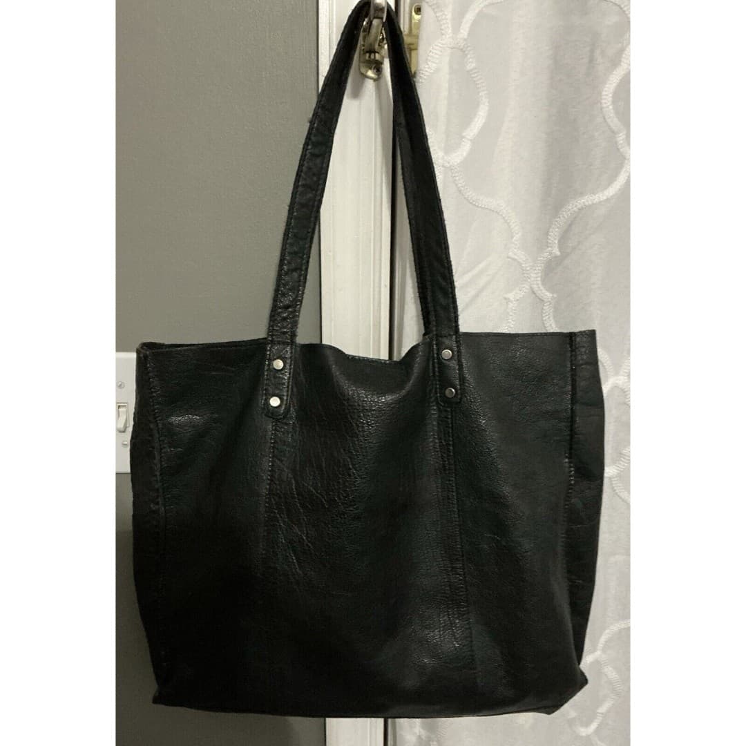 G.H. Bass & Co. Black Leather Floppy Shopping Tote Bag - Thumbnail 2