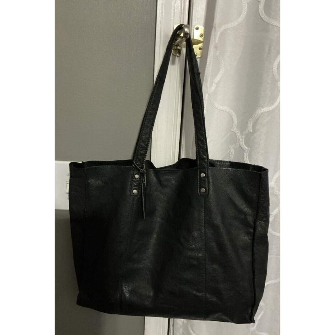 G.H. Bass & Co. Black Leather Floppy Shopping Tote Bag