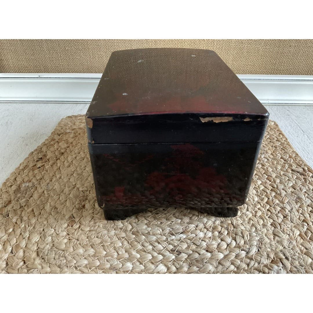 Vintage M . M Japan Wooden Flip Top Jewelry / Music Box Blue Felt Lined Mirror - Thumbnail 9